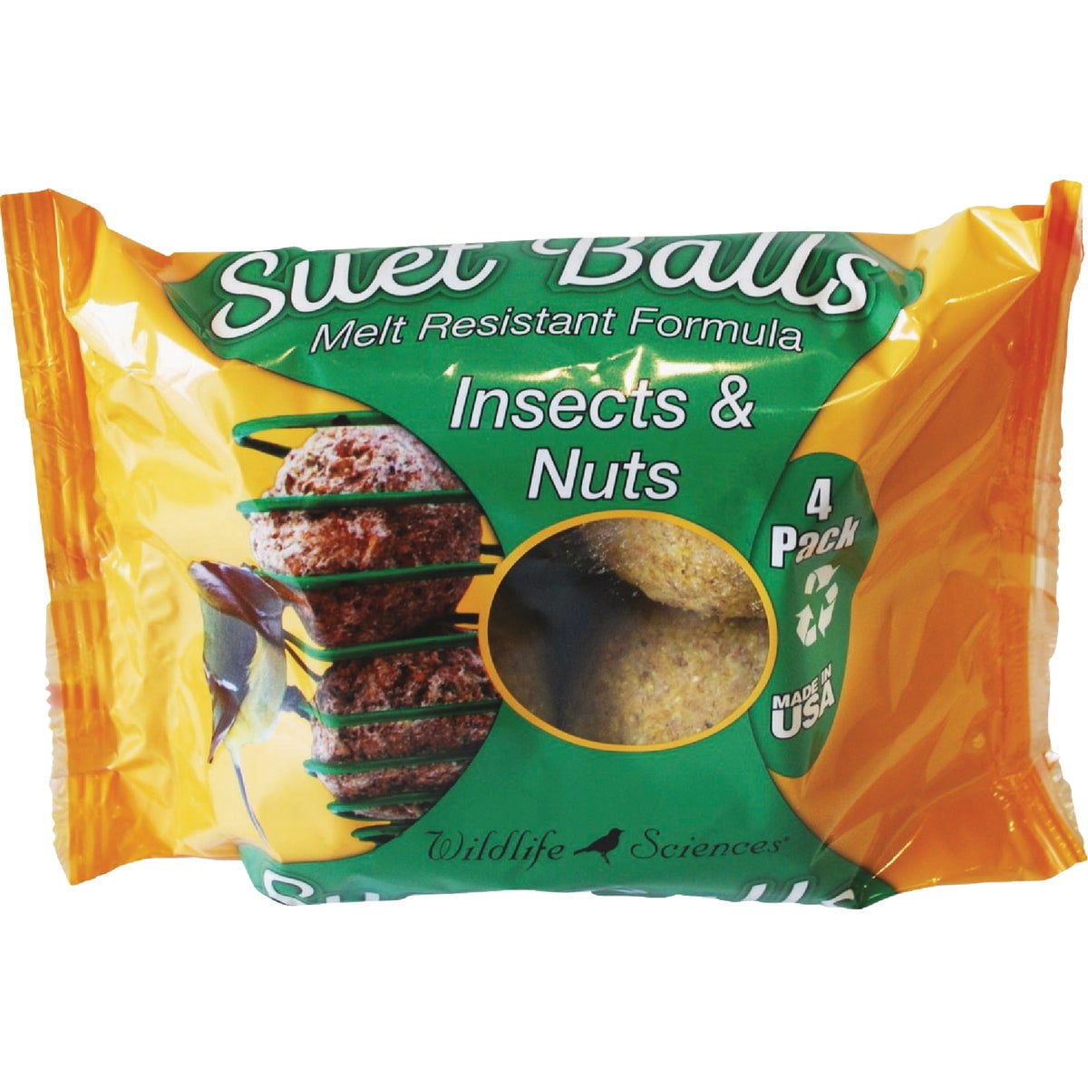 Wildlife Sciences Suet Balls 24 Pack, 6 Individually Wrapped Packs of 4 Bird Suet Balls Insect and Nuts