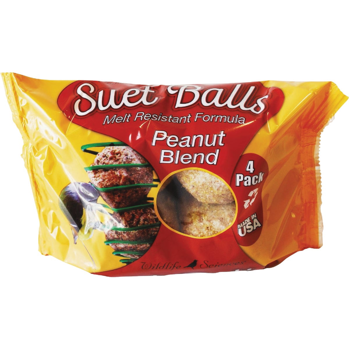 Wildlife Sciences Suet Balls 24 Pack, 6 Individually Wrapped Packs of 4 Bird Suet Balls Peanut Blend