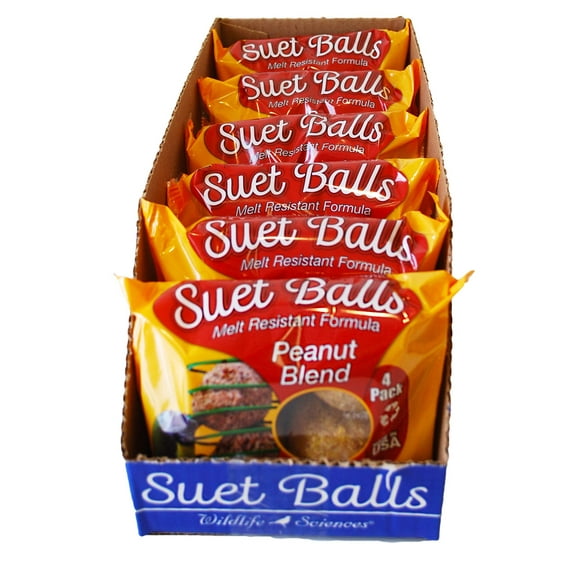 Wildlife Sciences Suet Balls 24 Pack, 6 Individually Wrapped Packs of 4 Bird Suet Balls Peanut Blend