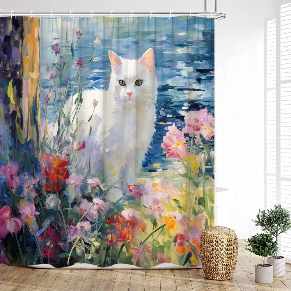 Wildlife Shower Curtain Spring Tropical Animals Peacock Cat Parrot