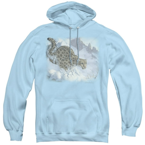 Wildlife Snow Leopard Adult Pullover Hoodie Sweatshirt Light Blue