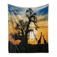 thumbnail image 1 of Wildlife Soft Flannel Fleece Blanket, Sunset in Africa Baobab Tree and Giraffes Silhouette at Sunset Sky Exotic Scenery, Cozy Plush for Indoor and Outdoor Use, 50" x 70", Multicolor, by Ambesonne, 1 of 6