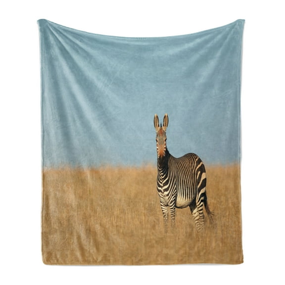 Wildlife Soft Flannel Fleece Throw Blanket, Cape Mountain Zebra National Park South Africa Endangered Species Dried Grass, Cozy Plush for Indoor and Outdoor Use, 50" x 70", Multicolor, by Ambesonne