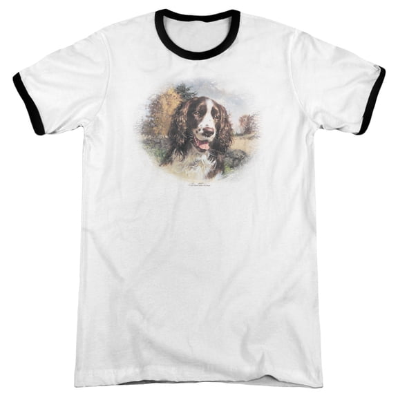 Wildlife SpRinger T-Shirt Spaniel Head Adult Ringer T-Shirt White Black
