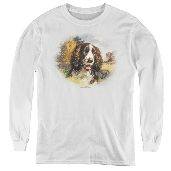 Wildlife SpRinger T-Shirt Spaniel Head Youth Long Sleeve T-Shirt White