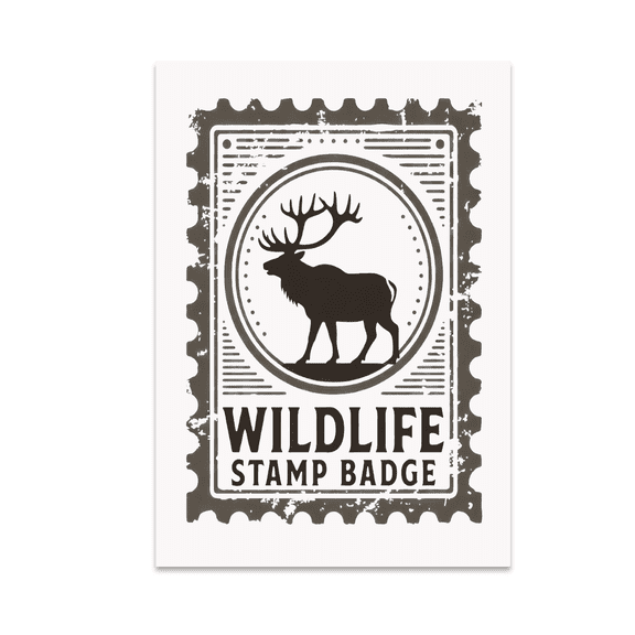 Wildlife Stamp Badge Vintage Art - Nature Enthusiast - 13x19 Poster Print