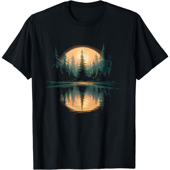 Wildlife Trees Outdoors Nature Retro Forest Graphic Unisex T-Shirt for Men Women Kids Toddler,Black Color,Size XL