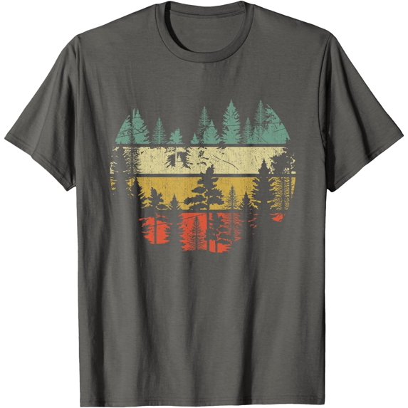 Wildlife Trees Outdoors Nature Retro Forest Unisex T-Shirt for Men Women Kids Toddler,Charcoal Color,Size 3XL