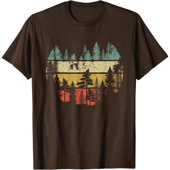 Wildlife Trees Outdoors Nature Retro Forest Unisex T-Shirt for Men Women Kids Toddler,Dark Chocolate Color,Size L