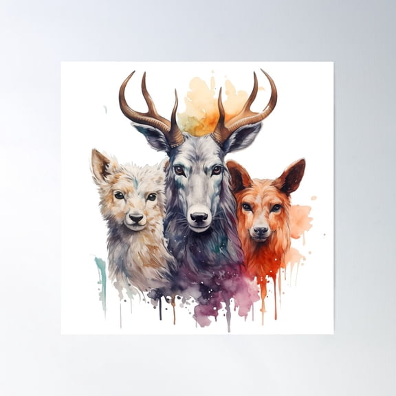 Wildlife Trio In Harmony Poster Wall Art, Modern Wall Decor For Living Room Bedroom, 8x12 UNFRAMED