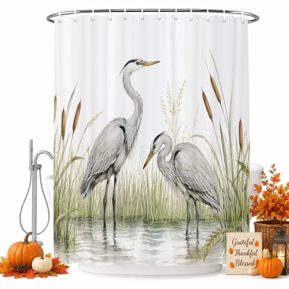 Wildlife White Birds Shower Curtain Set - Small 36" x 72" Washable Bathtub Curtain with 12 Hooks, Water Reflection Scenic Waterproof Fabric Stall Shower Curtains for Bathroom/Bathtub Décor