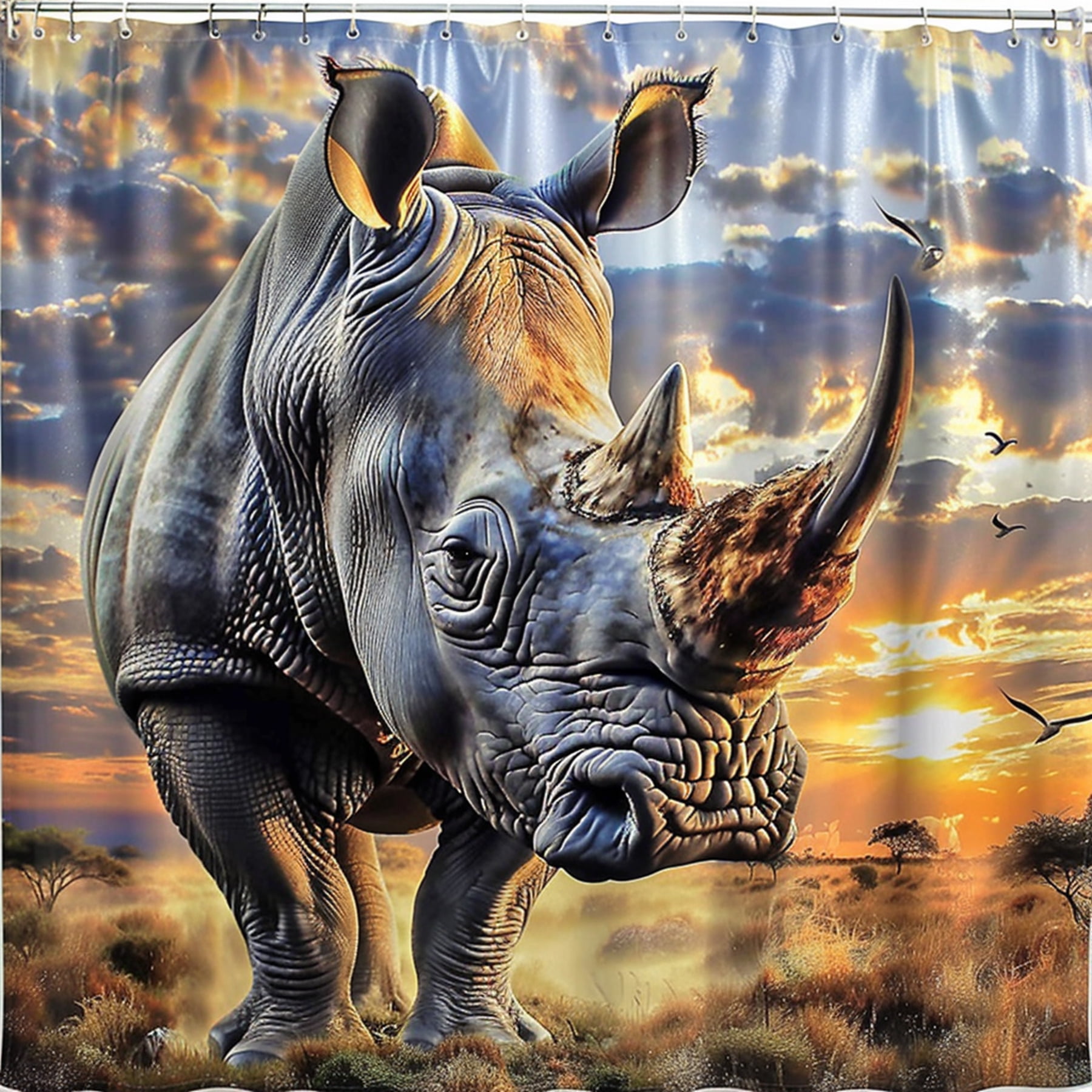 Wildlife Wonder: Majestic Rhino Portrait Shower Curtain Vibrant Colors ...