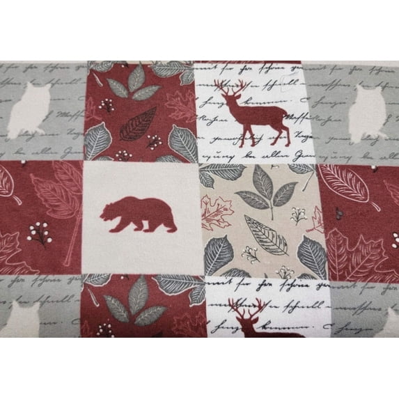 Wildlife Wood Patch Wine Flannel Fabric