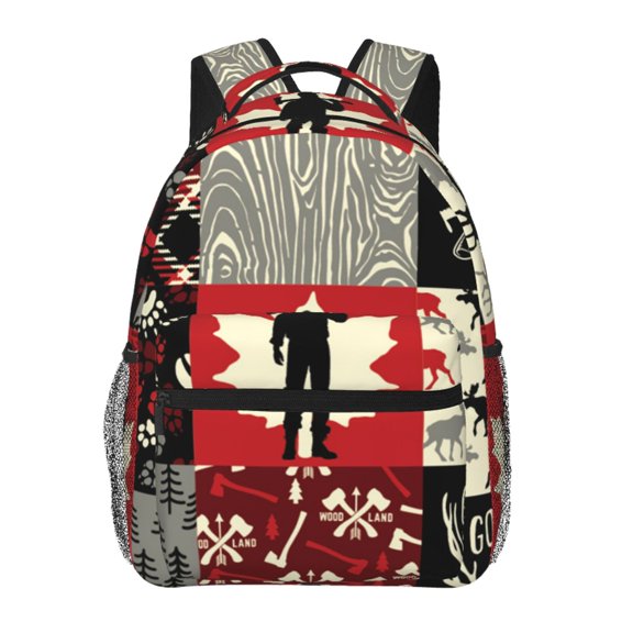 Wildlife Wood Plaid And Lumberjack Symbols Laptop Backpack Travel Rucksack for Teens Adults, Fits 15-inch Notebook