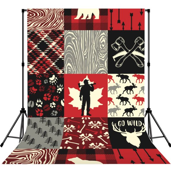 Wildlife Wood Plaid And Lumberjack Symbols Photography Backdrop 5x7Ft Background for Photo Studio Video Recording Birthday Party Wedding Home Decor