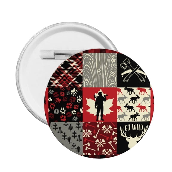 Wildlife Wood Plaid And Lumberjack Symbols Round Button Pin Badge 5PCS Pinback Buttons Lapel Pin for Jacket, Backpack, Hat, Party Favor, Gift