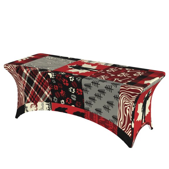 Wildlife Wood Plaid And Lumberjack Symbols Stretch Rectangular Table Cover 6FT Elastic Fitted Tablecloth for Parties, Weddings, Banquets