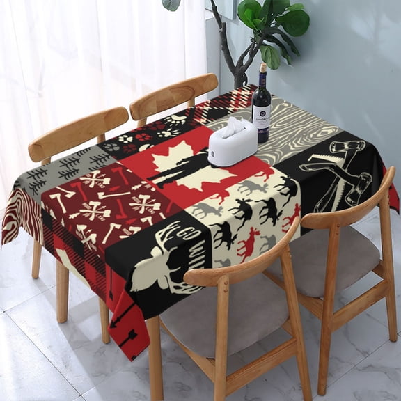 Wildlife Wood Plaid And Lumberjack Symbols Rectangular Tablecloth 54"x 72" Waterproof Rectangle Table Cover Cloth for Kitchen Dining Room Picnic Home Party