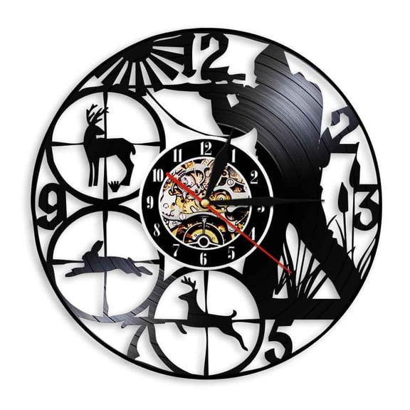 Wildlife Woodland Hunting Animals Man Cave Wall Decor Wall Clock Hunting Club Vinyl Record Wall Clock Shot Target Hunters Gift Without LED
