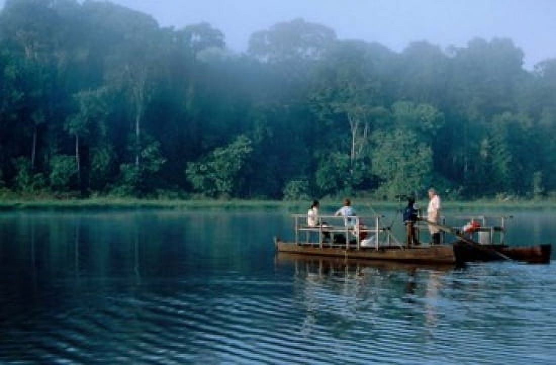 Wildlife from Raft on Oxbow Lake Morning Fog Posada Amazonas Tamboppata River Peru Canvas Art - Cindy Miller Hopkins DanitaDelimont (26 x 17)