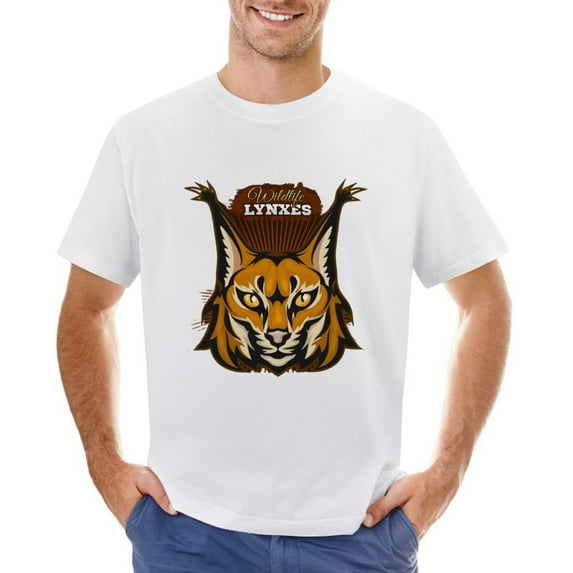 Wildlile Lynxes Men’s Graphic T-shirt Vintage Short Sleeve Sport Tee White L