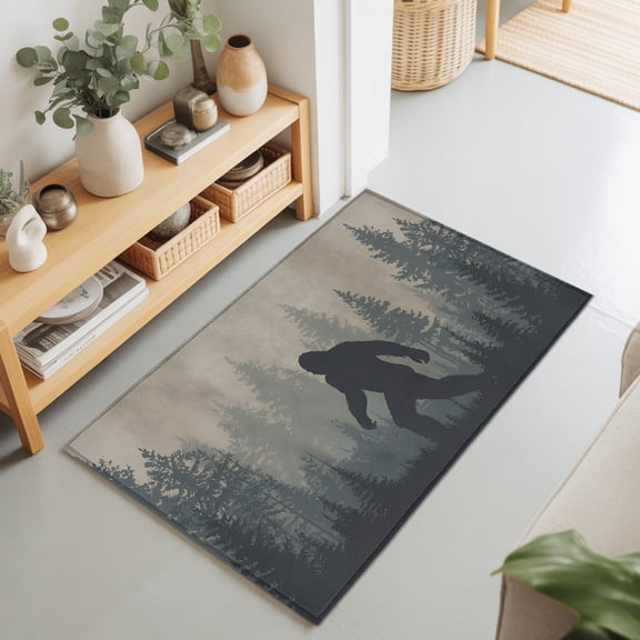 Wildman Gorilla Forest Silhouette Rectangle Rug 2'x3' Retro Tree Washable Area Rugs for Living Room Bedroom Entryway Non Slip Entrance Door Mat Indoor Floor Carpet