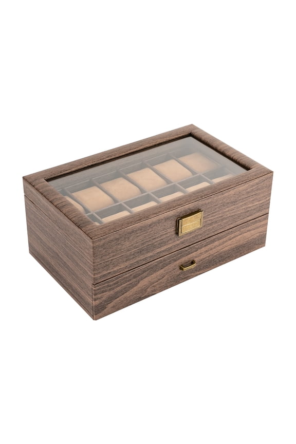 24-Slot Watch Box Organizer-PU Leather Display Case with Glass Lid, Soft Pillows, and Double Layers for Men and Women