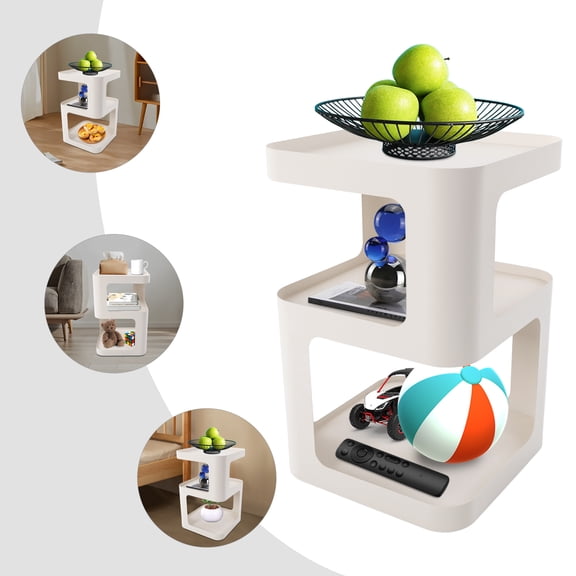 Wildnix 3-Tier End Table, White Metal Side Table with Spacious Storage and Anti-Slip Pads, Ideal for Bedroom, Living Room, or Office