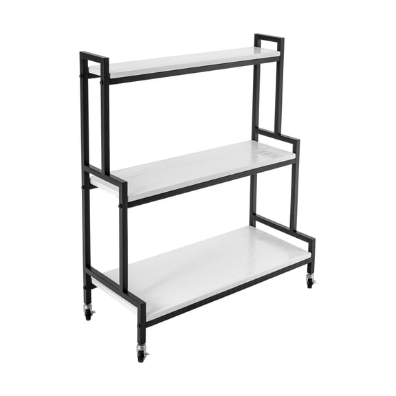Wildnix 3-Tier Plant Stand with Solid Pine Wood and Carbon Steel Frame, Rolling Wheels, Industrial Design, Adjustable for Home and Garden Use