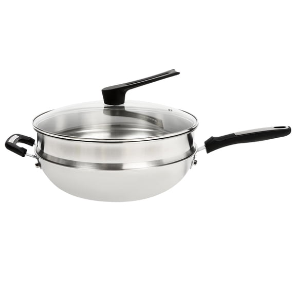 Wildnix 304 Stainless Steel Wok Pan with Steamer Pot, Honeycomb Coating for Scratch-Resistant Durability, Glass Lid, Even Heat Distribution for Efficient Cooking