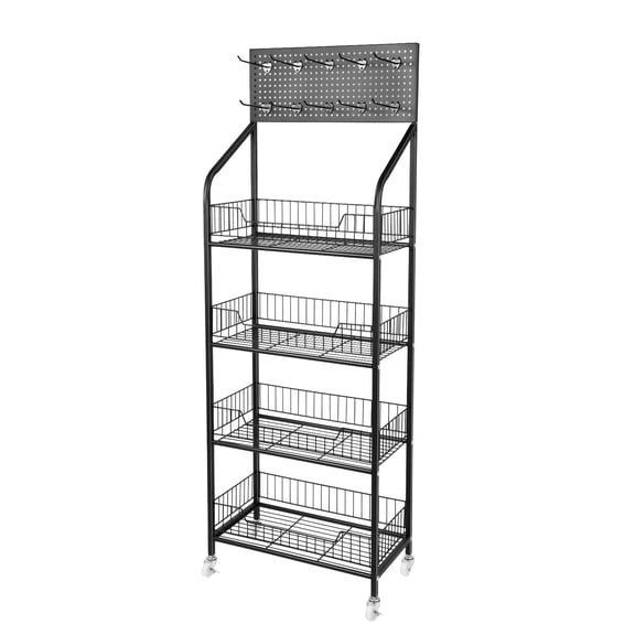Wildnix 4-Tier Retail Counter Display Rack, Sturdy Iron Frame with 10 Hooks, Spacious Design for Snacks, Toys, and Crafts, Freestanding Modern Retail Display
