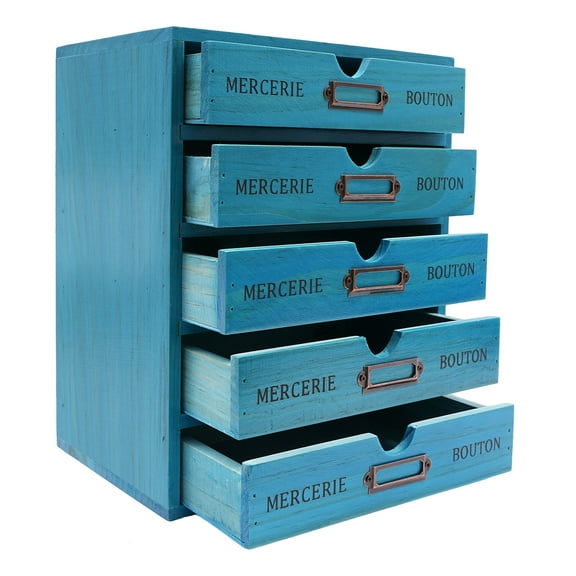 Wildnix 5-Tier Vintage Desk Apothecary Cabinet with Label Frames, Drawers Organizer for Efficient Storage and Easy Access, Pine Wood Construction