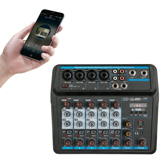 Wildnix 6-Channel Audio Mixer with Bluetooth, USB Connectivity, Phantom Power, and LED Display for Enhanced Sound Control and Performance
