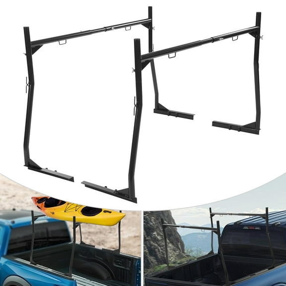 Wildnix Aluminum Truck Ladder Rack, 800 lbs Capacity, Adjustable Width, Easy Installation with J-Hook Design for Lumber, Kayaks, and Surfboards