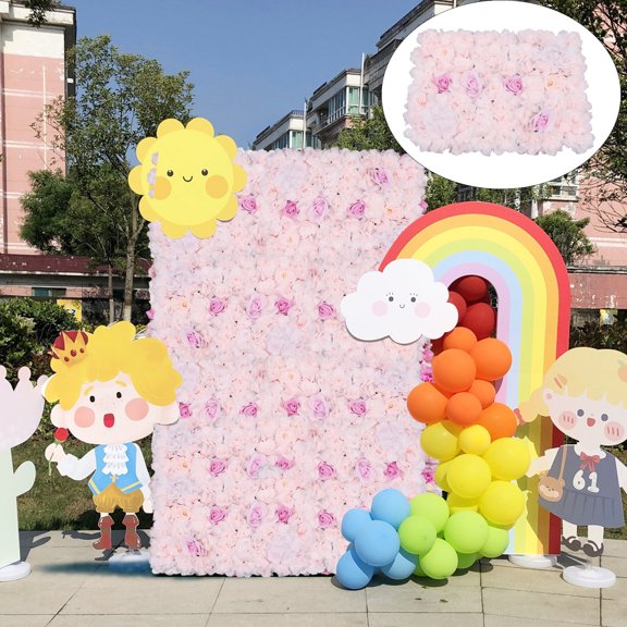 Wildnix Artificial Flower Wall Panel for Weddings, Parties, and Home Decor, Silk Fabric and Plastic Flowers in Rose, Light Pink, Champagne