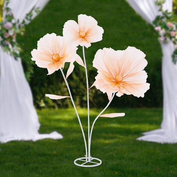 Wildnix Artificial Giant Flower Set, 3-Head Gradient Champagne Flowers, Modern Handmade Silk Blooms with Lifelike Leaves, Floorstanding Wedding Decor