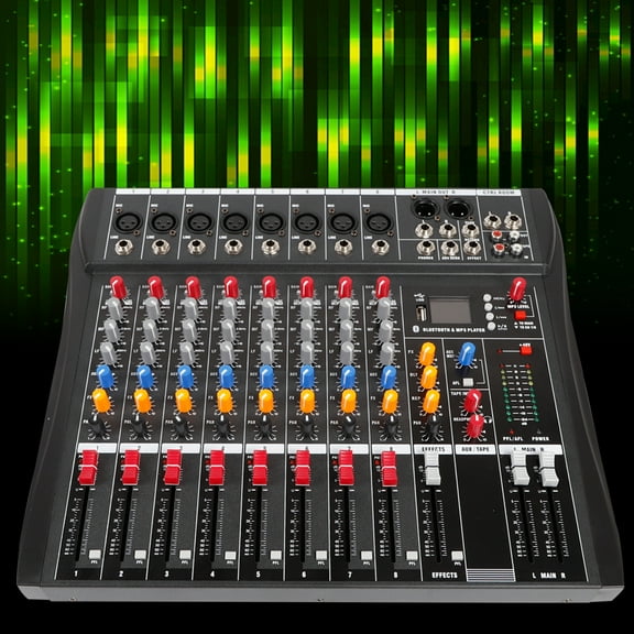 Wildnix Audio Mixer with 8-way Microphone Input, 3-band Equalizer, Real-time Monitoring, 6 Built-in Music Styles, Ideal for Professional Sound Adjustment