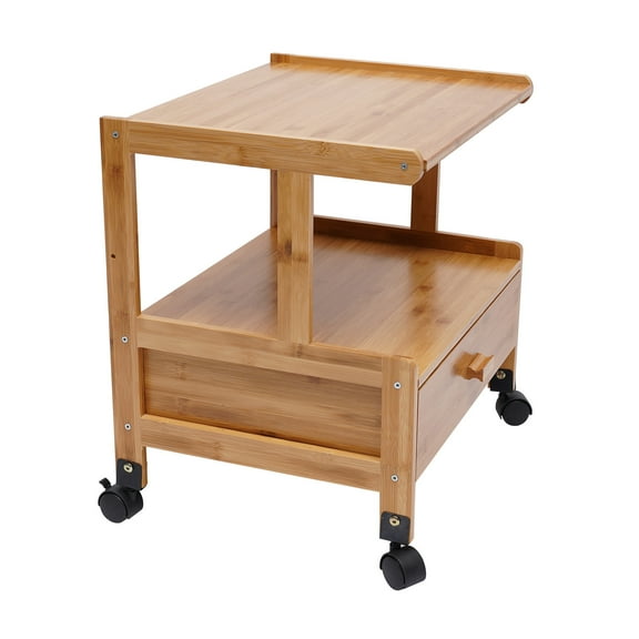 Wildnix Bamboo Printer Stand with Storage, Multi-Functional Cart with Wheels, Space-Saving Design for Office and Home Organization