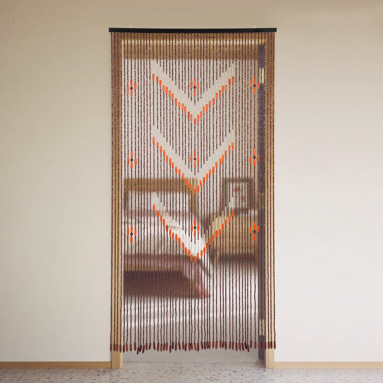 Wildnix Bamboo and Wood Beaded Curtain with Bottom Pendant, Coffee Color, Handcrafted Chinese Style, Vintage Door or Window Hanging, Easy Installation, Home Decoration
