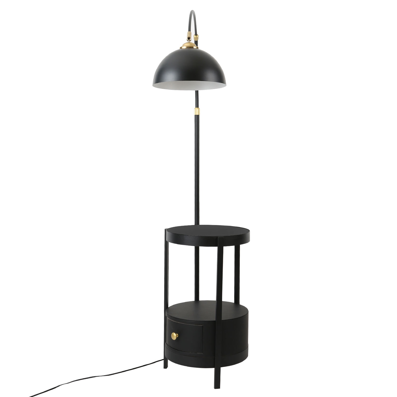 Wildnix Black and Gold Floor Lamp with Round Table, Modern Arched Design, E26 Bulb Support, Foot Switch, Ideal for Living Room & Bedroom