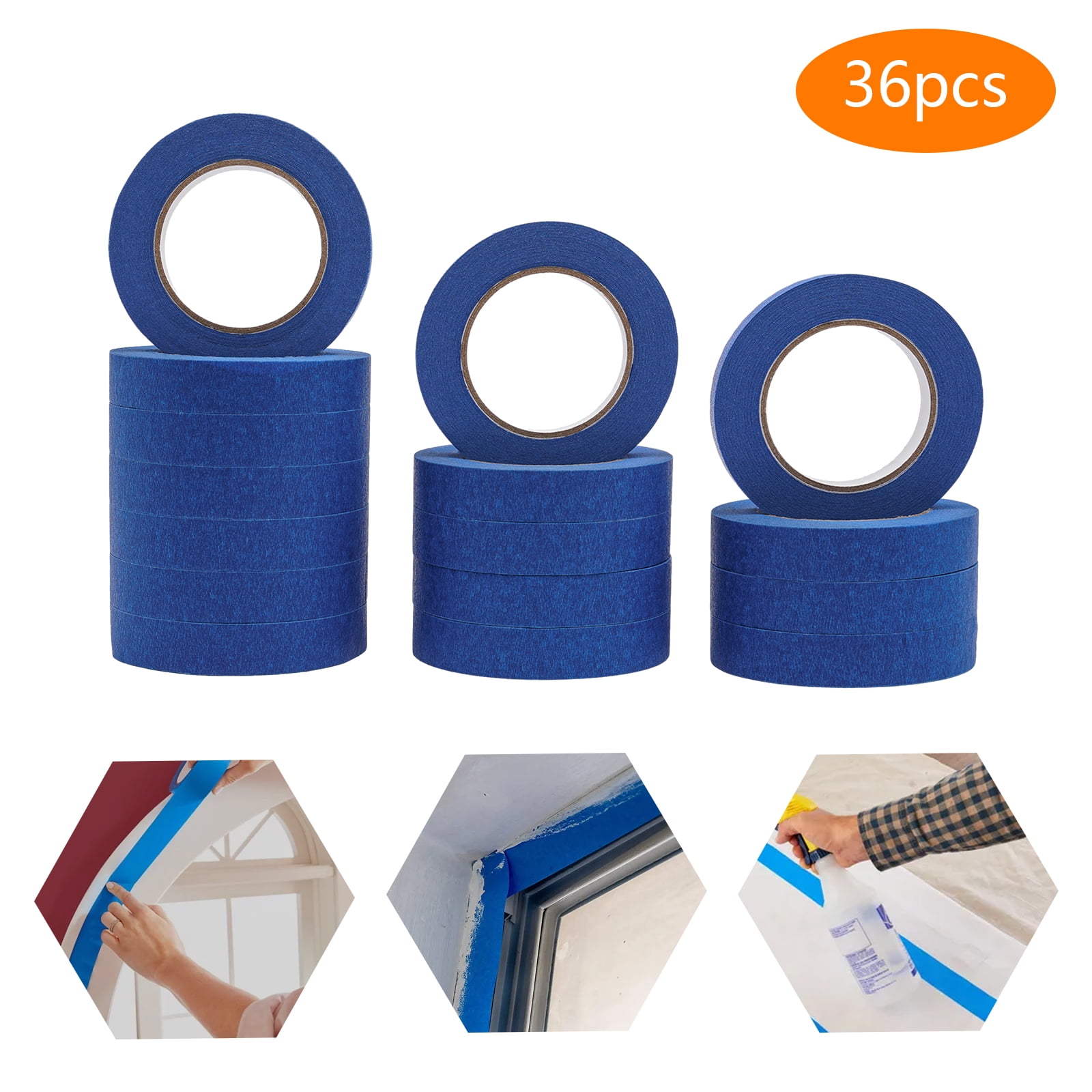 Wildnix Blue Masking Tape, 36 Rolls, Perfect for Indoor/Outdoor Painting, Easy Removal, No Adhesive Residue