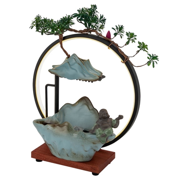 Wildnix Buddha Tabletop Fountain with LED Light, Incense Sticks, and Backflow Smoke for Relaxation, Sturdy Base and Water Pump, Ideal for Home Decor