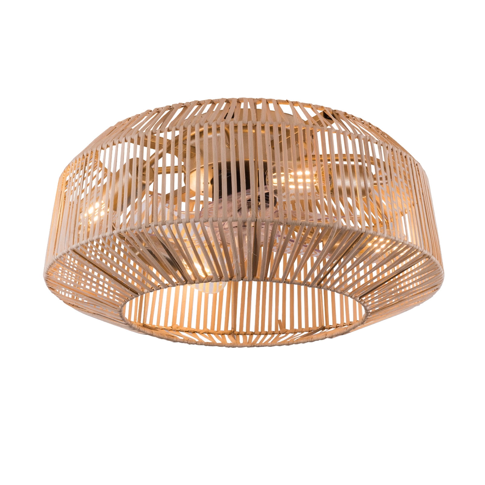 18.5" Rattan Yellow and Gold Low Profile Ceiling Fan with Remote