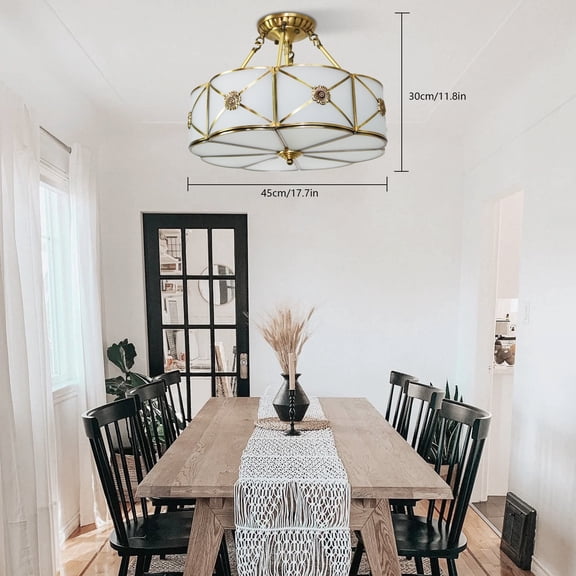 Wildnix Ceiling Light Fixture with Copper and Glass Design, 4 E26 Bulb Holders, for Home Living Room or Bedroom, Easy Installation