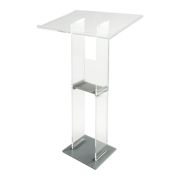 Wildnix Clear Acrylic Desktop Podium Stand with Extra Storage for Phones and Pens, Modern Presentation Stand for Conference and Lecture Use