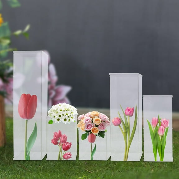 Wildnix Clear Acrylic Pedestal Stand with High Transparency, Rectangular Design, Freestanding for Wedding or Event Floral Display, Scandinavian Style