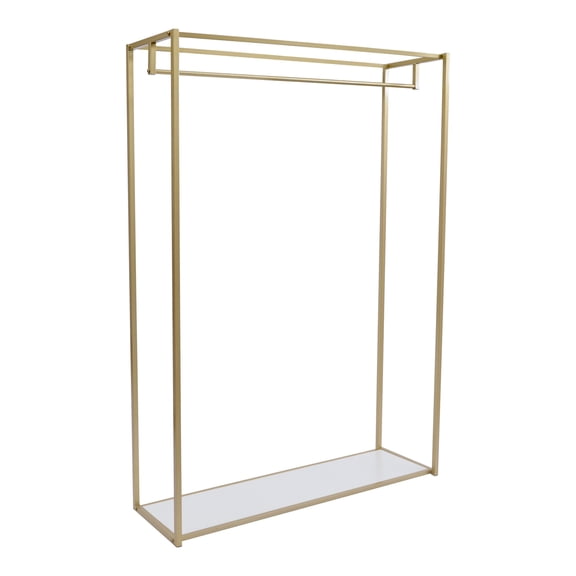 Wildnix Clothing Hanging Garment Rack, 30kg Capacity, Gold Minimalist Industrial Design, Waterproof Steel Frame with Eco-board Bottom Shelf for Shoes