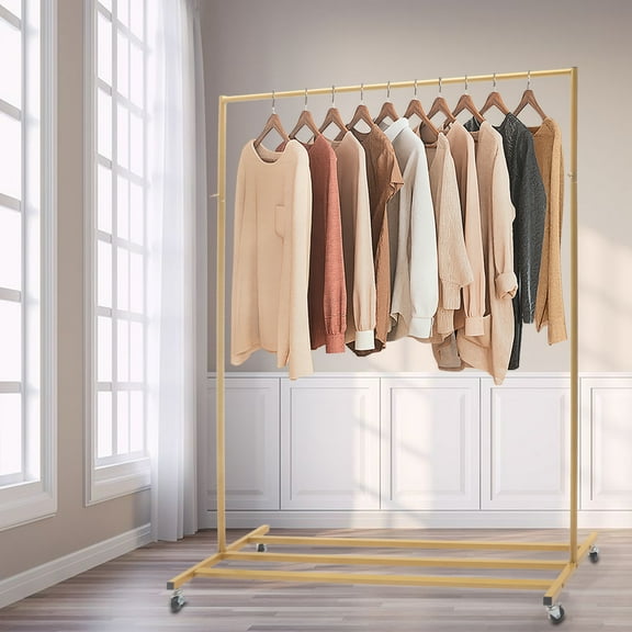 Wildnix Clothing Hanging Garment Rack with Gold Finish, High Load-bearing Capacity, Movable, Detachable, Easy Installation, Perfect for Small Spaces
