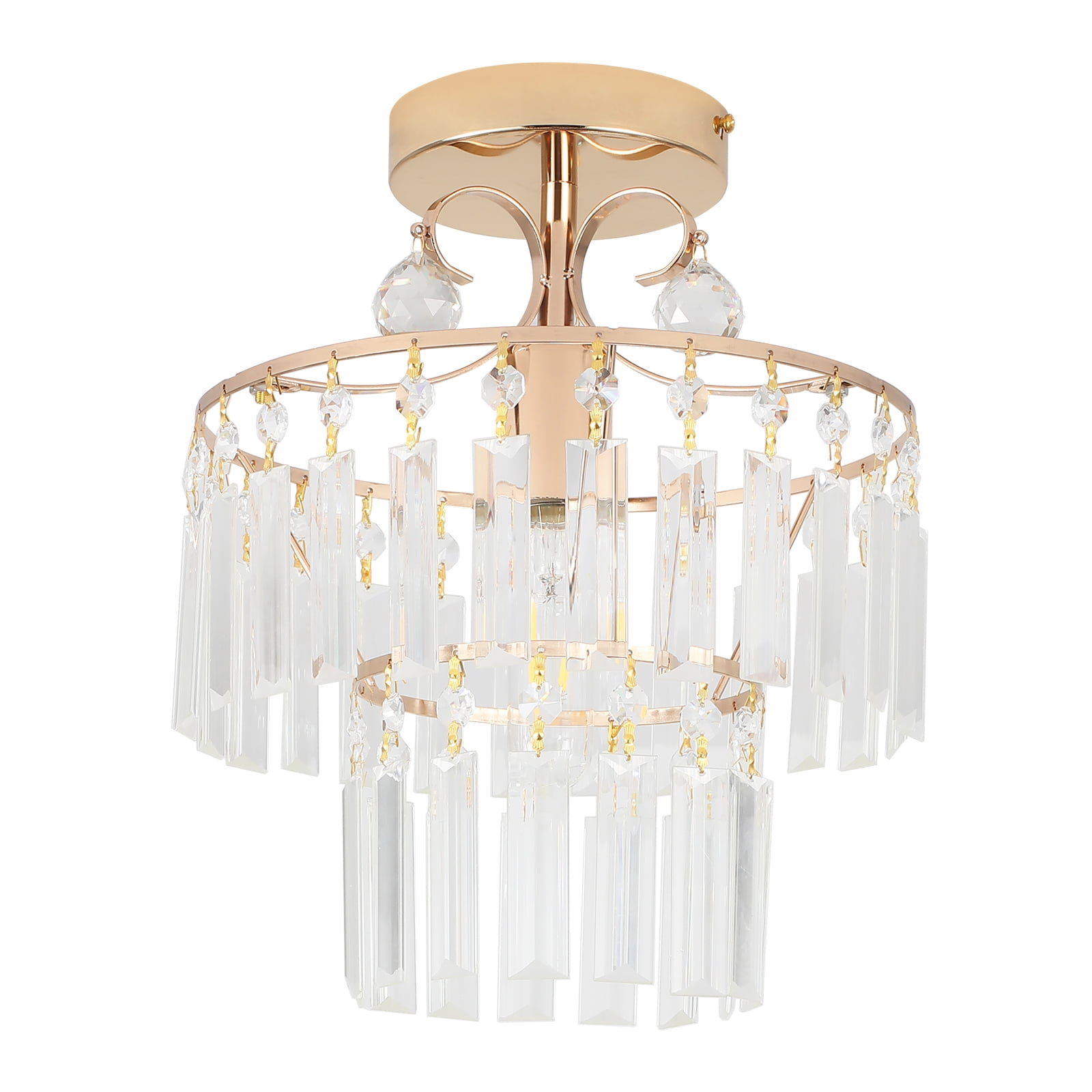 Wildnix Crystal Ceiling Light with Hidden Wires, Gold Frame and Clear Crystals, Stylish Design for Modern Living Rooms and Bedrooms