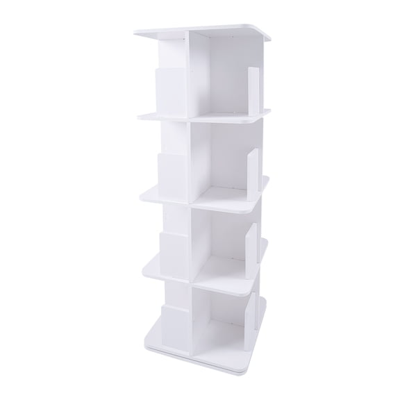 Wildnix Desktop Bookshelf, 4-Tier Rotatable Bookshelf, White PVC with Stainless Steel, 360° Rotating Design, Large Storage Space for Home or Office Organization